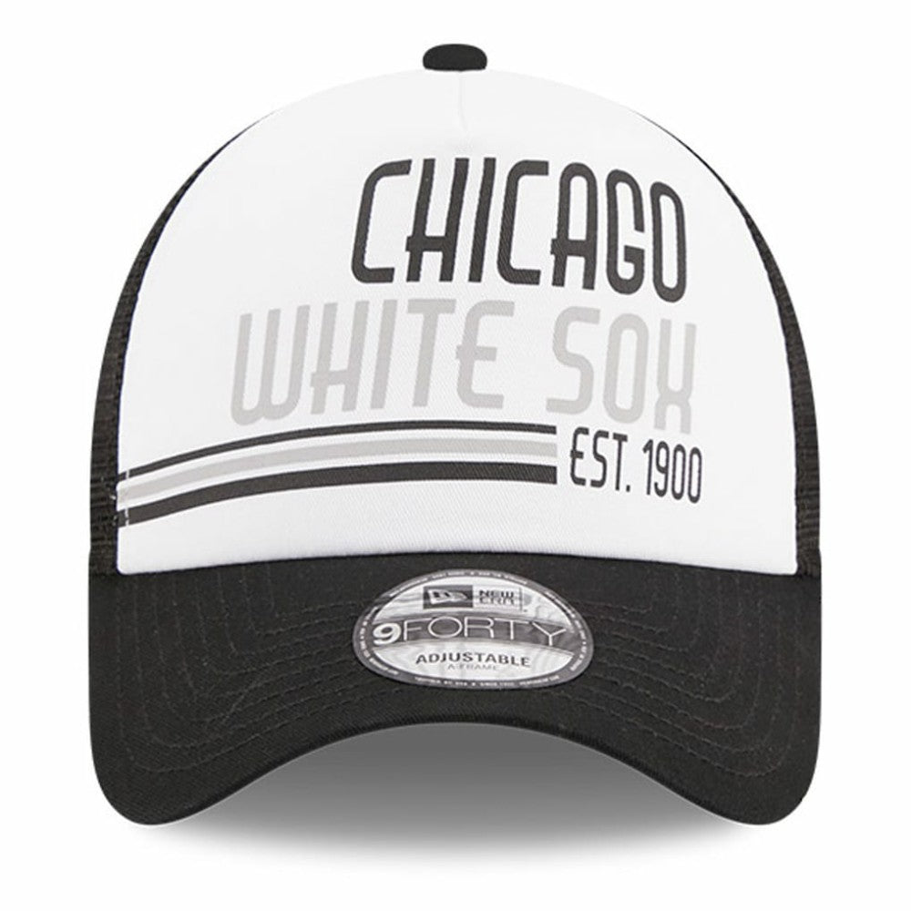Chicago White Sox New Era Stacked A-Frame Trucker 9FORTY Adjustable Hat - White/Black - New Era on Sale
