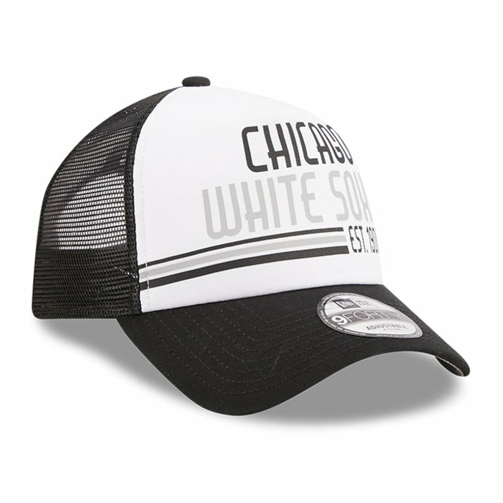 Chicago White Sox New Era Stacked A-Frame Trucker 9FORTY Adjustable Hat - White/Black - New Era on Sale