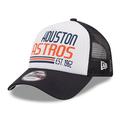 Houston Astros New Era Stacked A-Frame Trucker 9FORTY Adjustable Hat - White/Navy - New Era Lifestyle