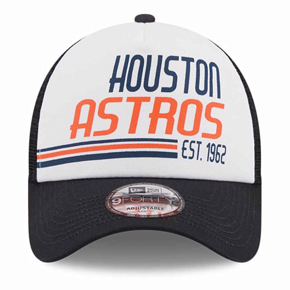 Houston Astros New Era Stacked A-Frame Trucker 9FORTY Adjustable Hat - White/Navy - New Era Lifestyle