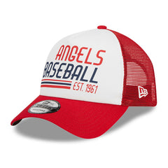 Los Angeles Angels New Era Stacked A-Frame Trucker 9FORTY Adjustable Hat - White/Red - New Era on Sale