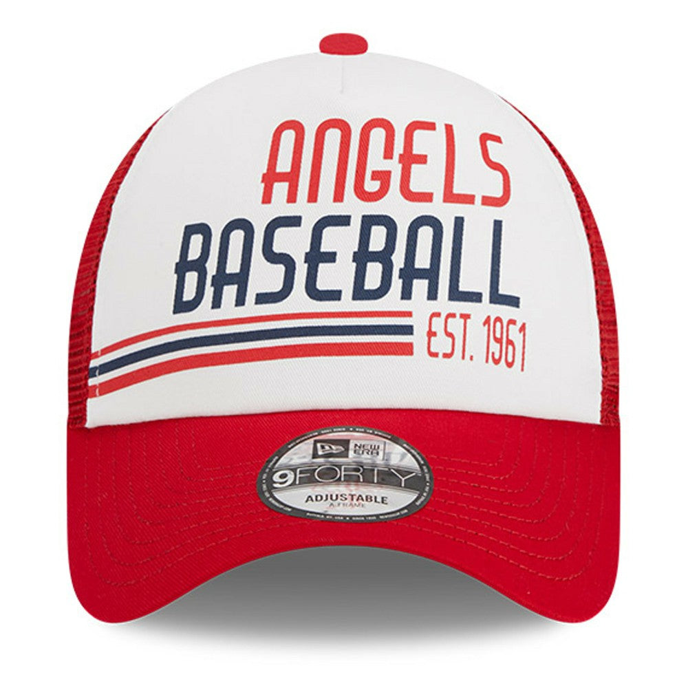Los Angeles Angels New Era Stacked A-Frame Trucker 9FORTY Adjustable Hat - White/Red - New Era on Sale