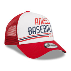 Los Angeles Angels New Era Stacked A-Frame Trucker 9FORTY Adjustable Hat - White/Red - New Era on Sale