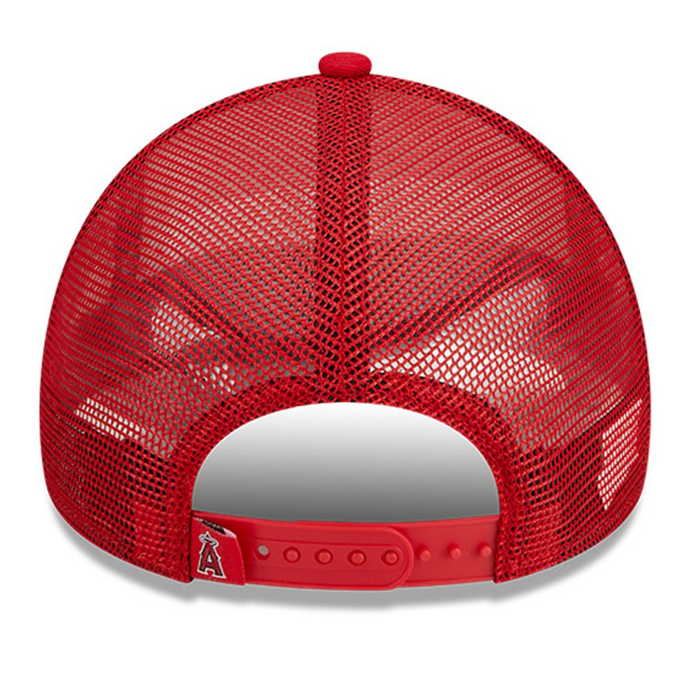 Los Angeles Angels New Era Stacked A-Frame Trucker 9FORTY Adjustable Hat - White/Red - New Era on Sale