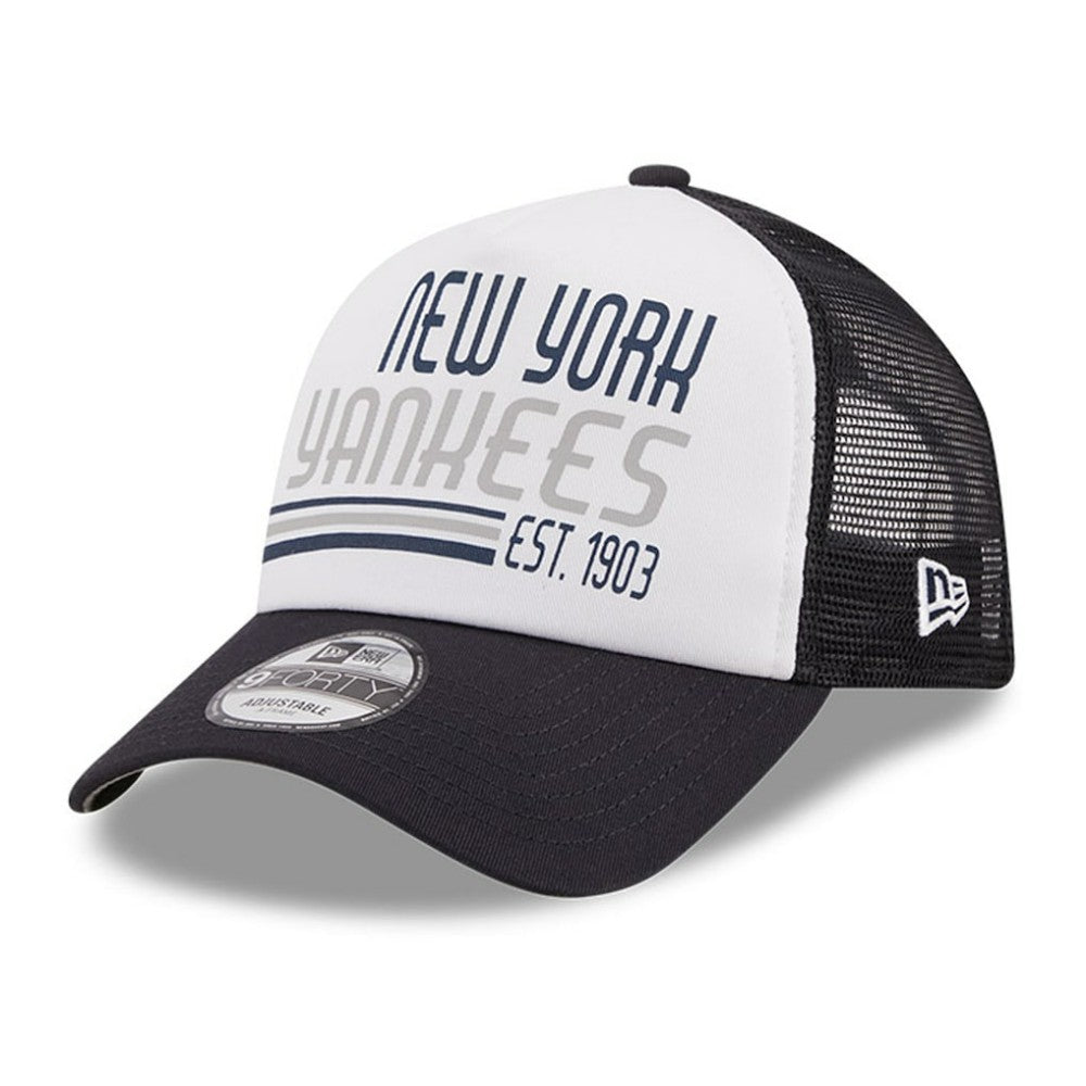 New York Yankees New Era Stacked A-Frame Trucker 9FORTY Adjustable Hat - White/Navy - New Era Lifestyle
