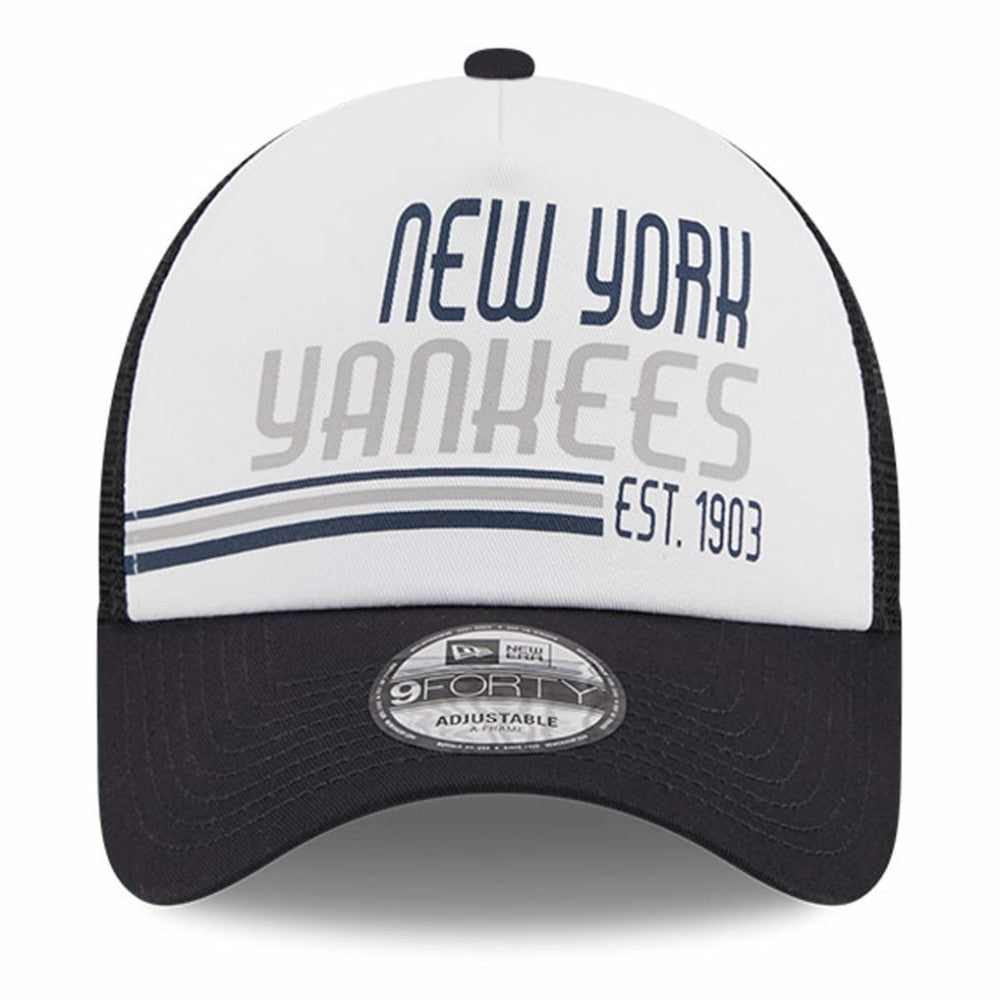 New York Yankees New Era Stacked A-Frame Trucker 9FORTY Adjustable Hat - White/Navy - New Era Lifestyle