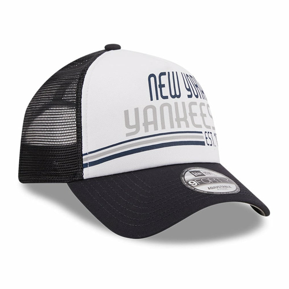 New York Yankees New Era Stacked A-Frame Trucker 9FORTY Adjustable Hat - White/Navy - New Era Lifestyle