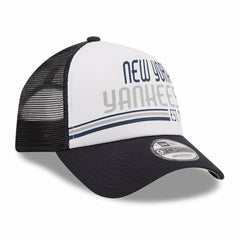 New York Yankees New Era Stacked A-Frame Trucker 9FORTY Adjustable Hat - White/Navy - New Era Lifestyle