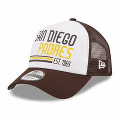 San Diego Padres New Era Stacked A-Frame Trucker 9FORTY Adjustable Hat - White/Brown - New Era Discount