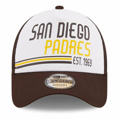 San Diego Padres New Era Stacked A-Frame Trucker 9FORTY Adjustable Hat - White/Brown - New Era Discount