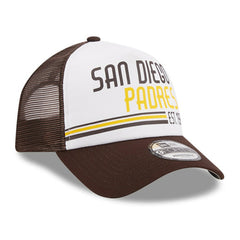 San Diego Padres New Era Stacked A-Frame Trucker 9FORTY Adjustable Hat - White/Brown - New Era Discount