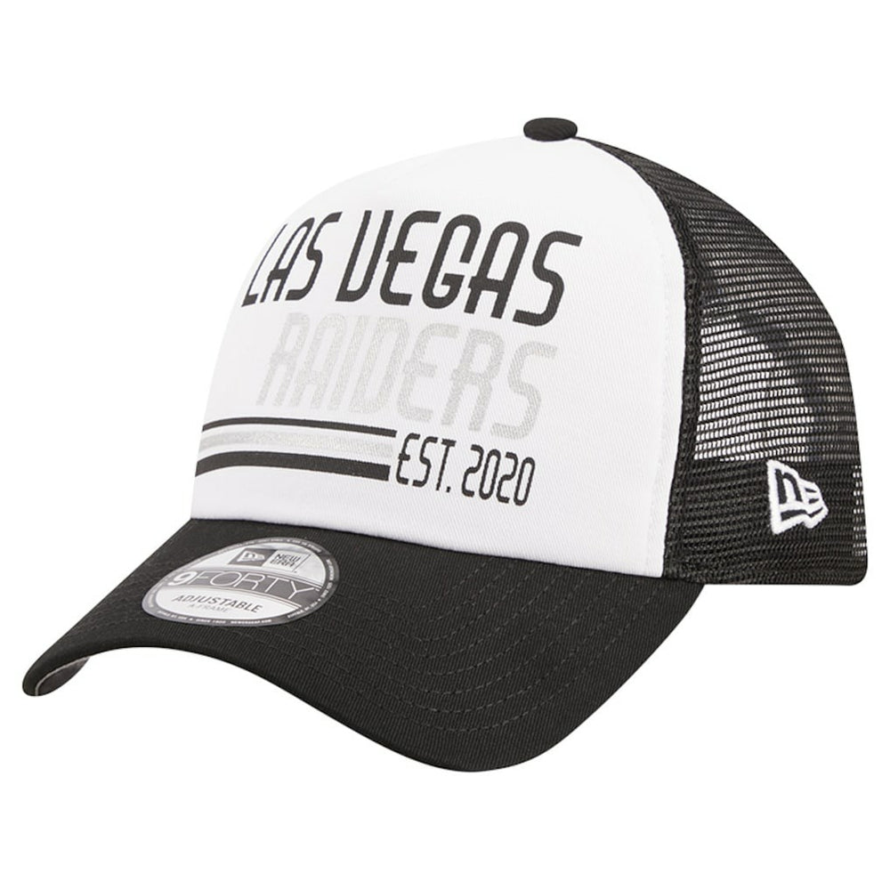 Las Vegas Raiders New Era Stacked A-Frame Trucker 9FORTY Adjustable Hat White/Black
