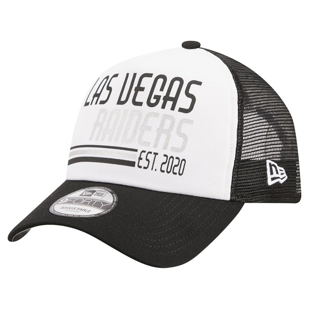 Las Vegas Raiders New Era Stacked A-Frame Trucker 9FORTY Adjustable Hat White/Black