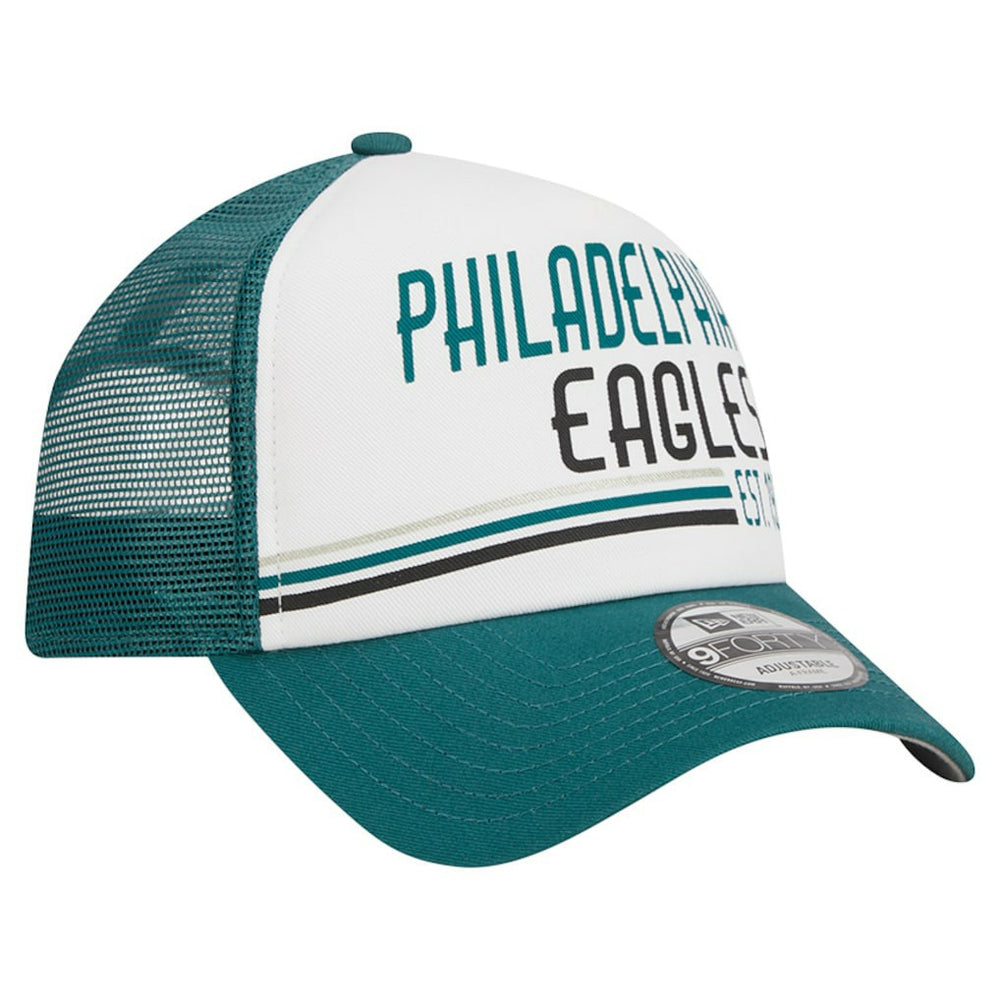 Philadelphia Eagles New Era Stacked A-Frame Trucker 9FORTY Adjustable Hat White/Midnight Green