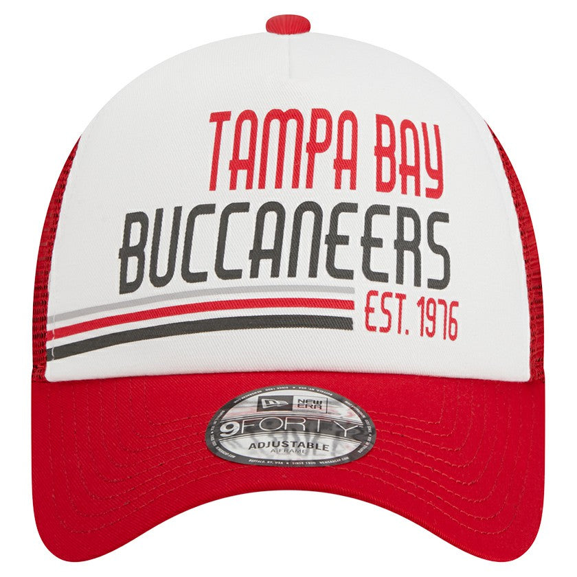 Tampa Bay Buccaneers New Era Stacked A-Frame Trucker 9FORTY Adjustable Hat White/Red