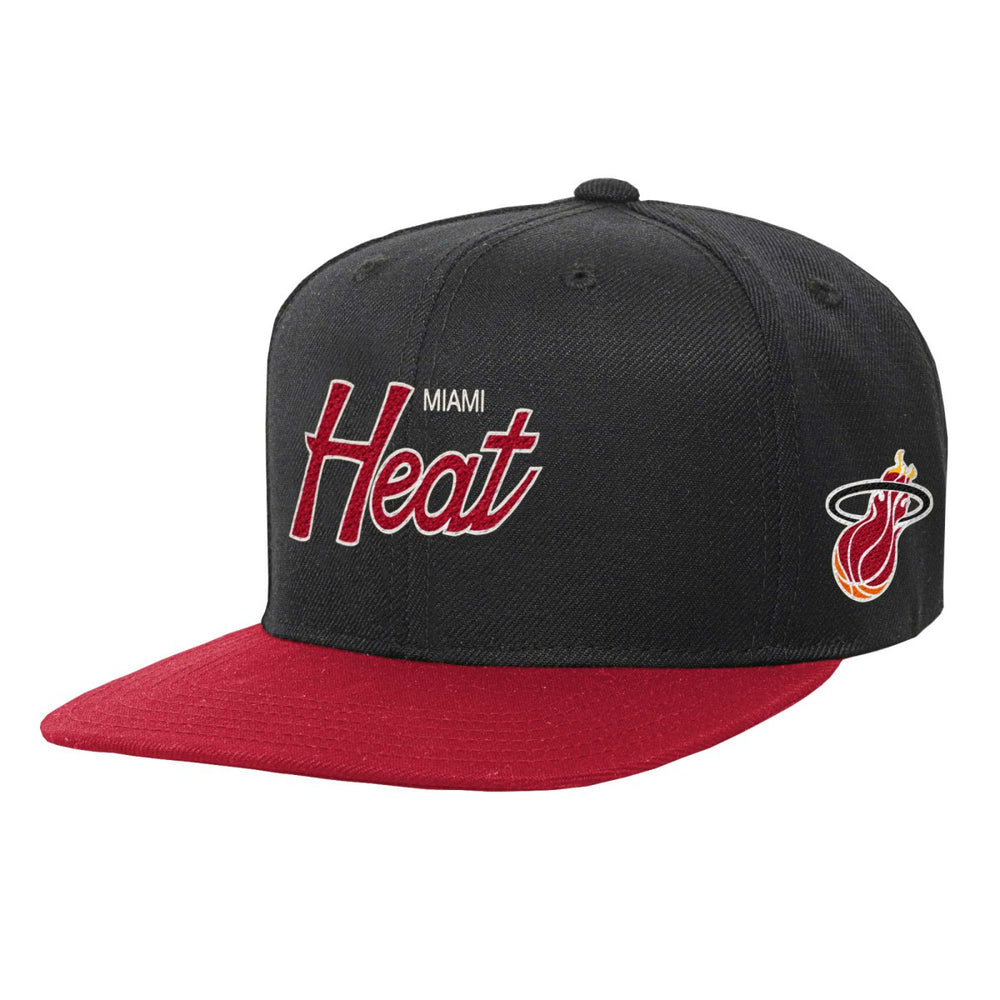 Miami Heat Youth Team Script Snapback Hat Black | Mitchell & Ness for sale