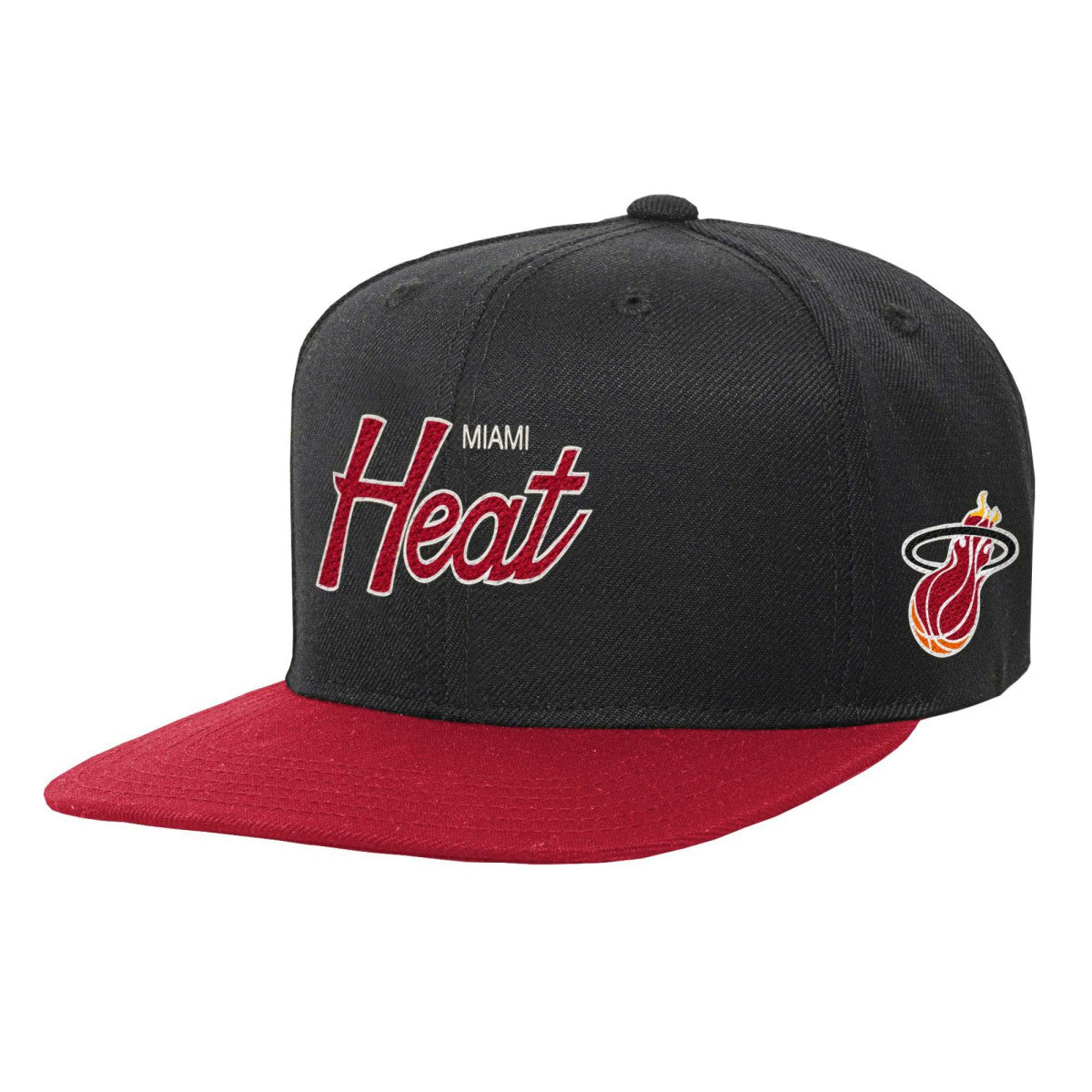 Miami Heat Youth Team Script Snapback Hat Black | Mitchell & Ness for sale