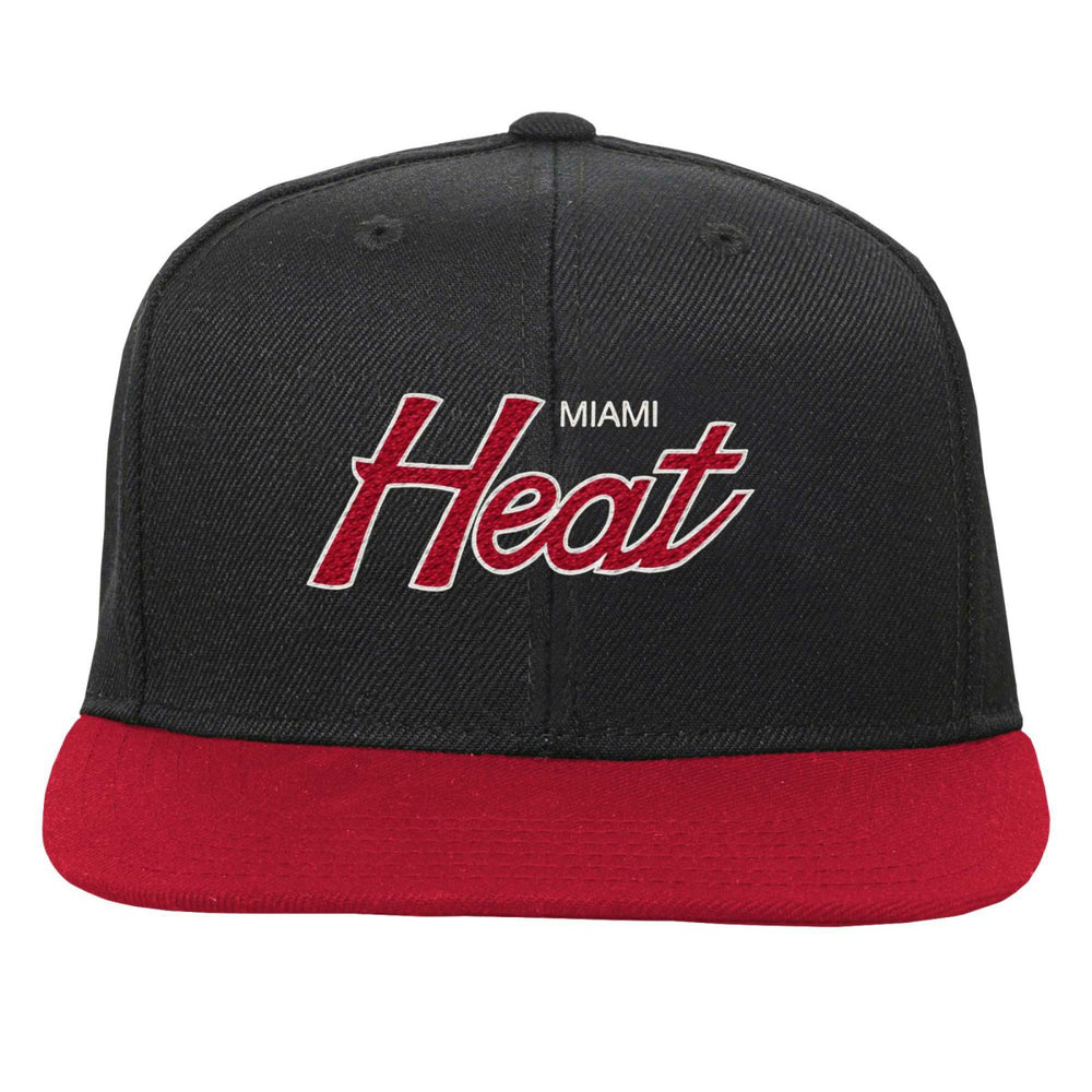 Miami Heat Youth Team Script Snapback Hat Black | Mitchell & Ness for sale