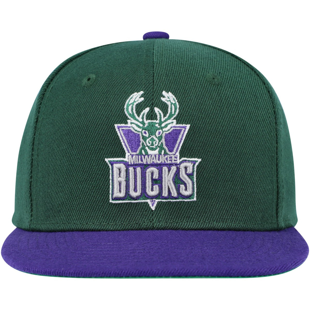 Milwaukee Bucks Youth Two-Tone Snapback Hat Hunter Green/Purple | Mitchell & Ness for sale