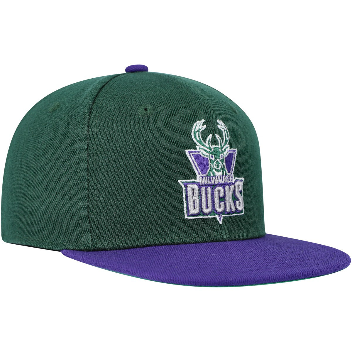 Milwaukee Bucks Youth Two-Tone Snapback Hat Hunter Green/Purple | Mitchell & Ness for sale