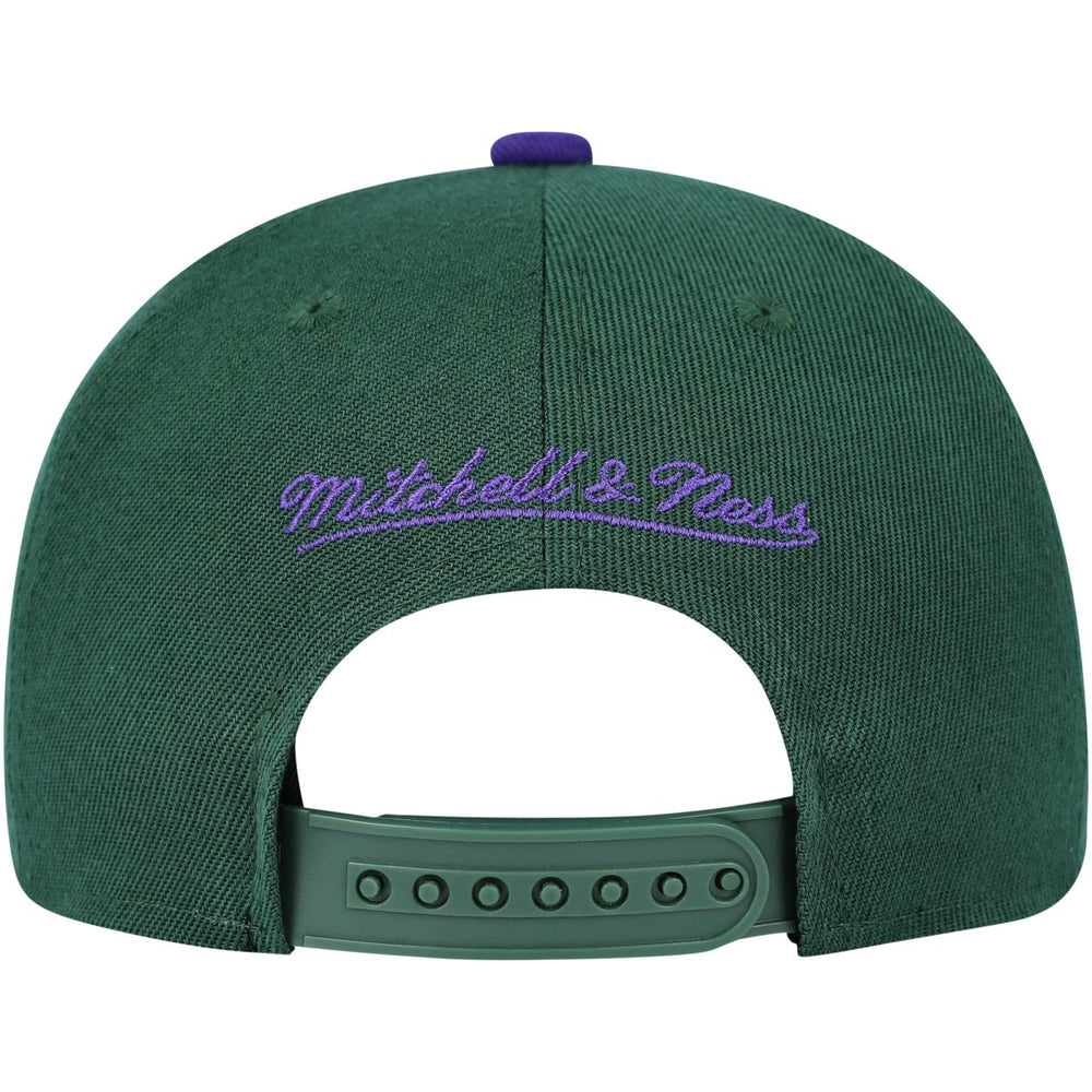 Milwaukee Bucks Youth Two-Tone Snapback Hat Hunter Green/Purple | Mitchell & Ness for sale