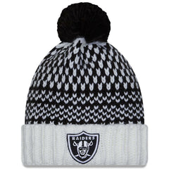 Las Vegas Raiders New Era Women's 2023 NFL Crucial Catch Cuffed Pom Knit Hat Black/White