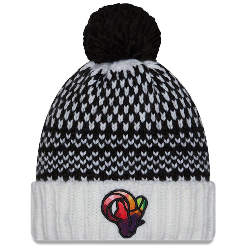 Los Angeles Rams New Era Women's 2023 NFL Crucial Catch Cuffed Pom Knit Hat Black/White