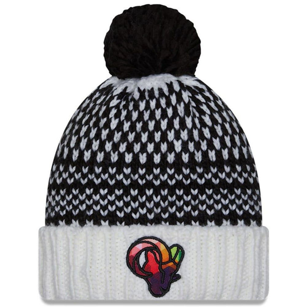 Los Angeles Rams New Era Women's 2023 NFL Crucial Catch Cuffed Pom Knit Hat Black/White