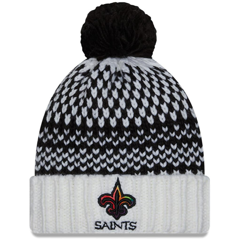 New Orleans Saints New Era Women's 2023 NFL Crucial Catch Cuffed Pom Knit Hat Black/White