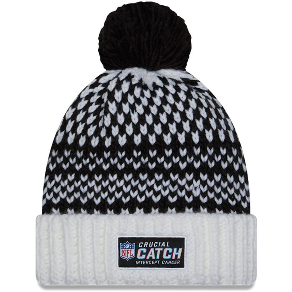 New Orleans Saints New Era Women's 2023 NFL Crucial Catch Cuffed Pom Knit Hat Black/White
