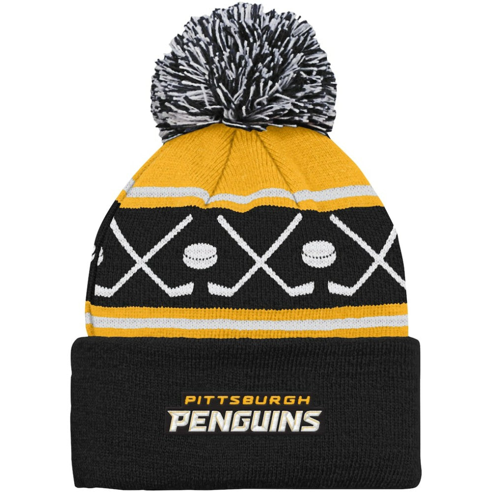 Pittsburgh Penguins Preschool Faceoff Cuffed Knit Hat with Pom - Black - NHL 200025324