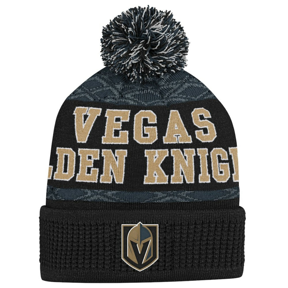 Vegas Golden Knights Youth Puck Cuffed Knit Hat with Pom - Black - NHL 200025337