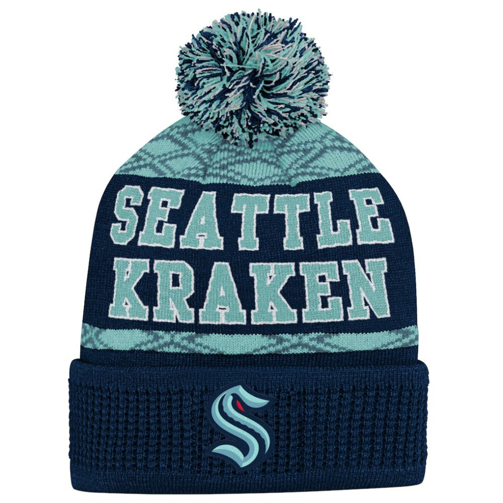Seattle Kraken Youth Puck Cuffed Knit Hat with Pom - Deep Sea Blue - NHL 200025340