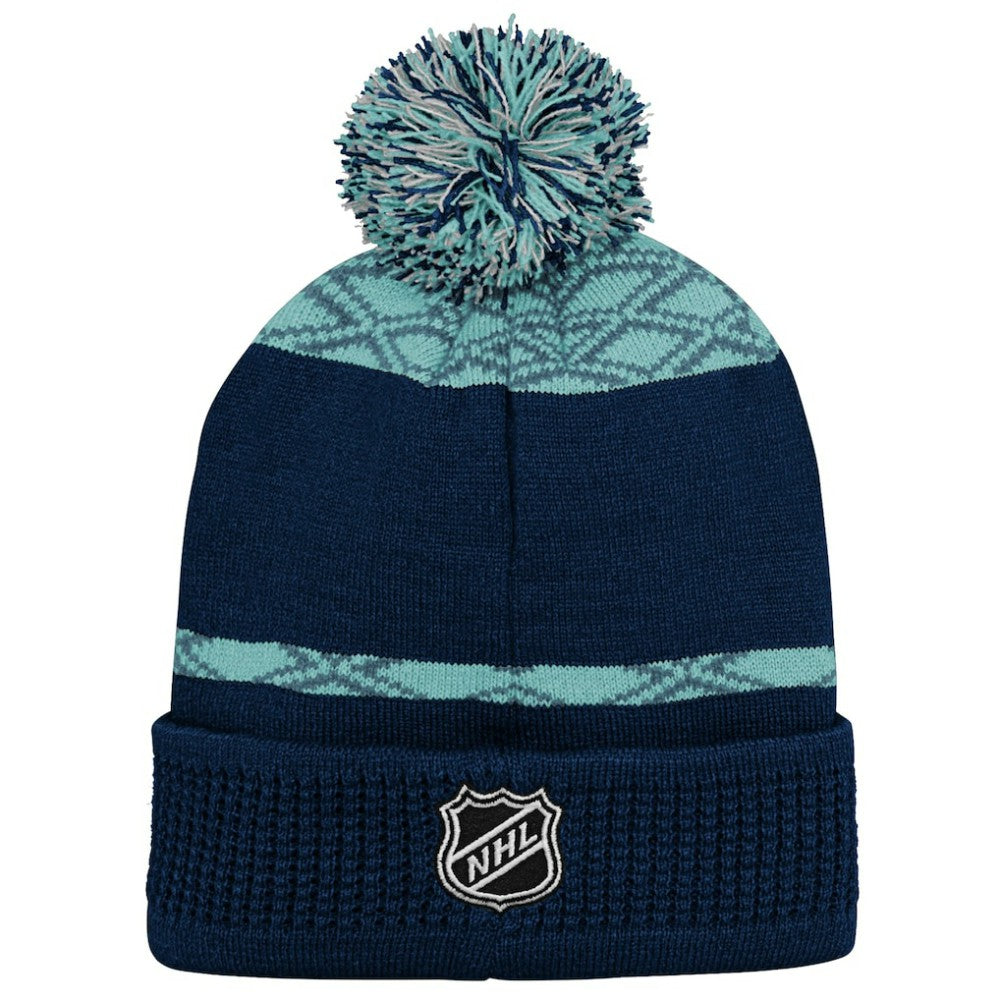 Seattle Kraken Youth Puck Cuffed Knit Hat with Pom - Deep Sea Blue - NHL 200025340