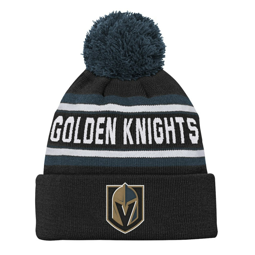 Vegas Golden Knights Youth Jacquard Cuffed Knit Hat with Pom - Black - NHL 200025349