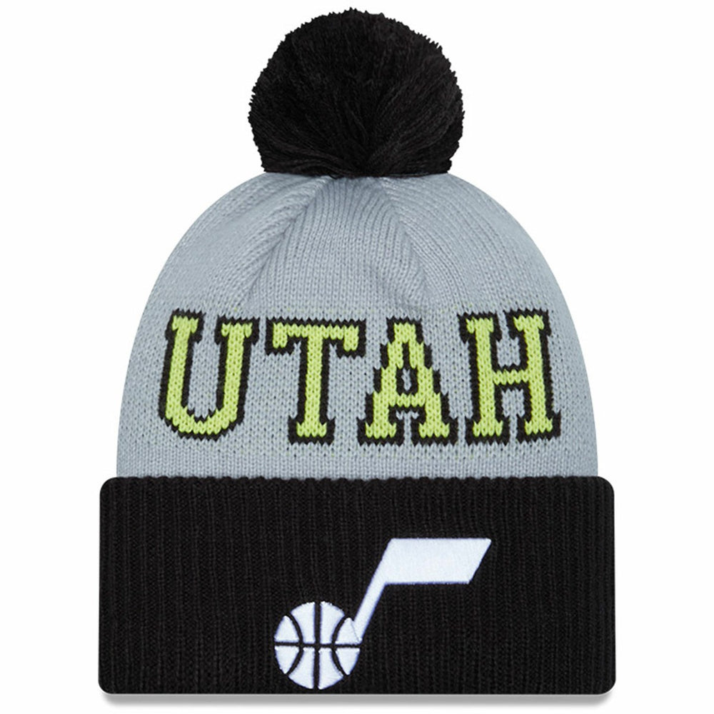 Utah Jazz Tip-Off Two-Tone Cuffed Knit Hat with Pom Black/Gray | New Era Lifestyle
