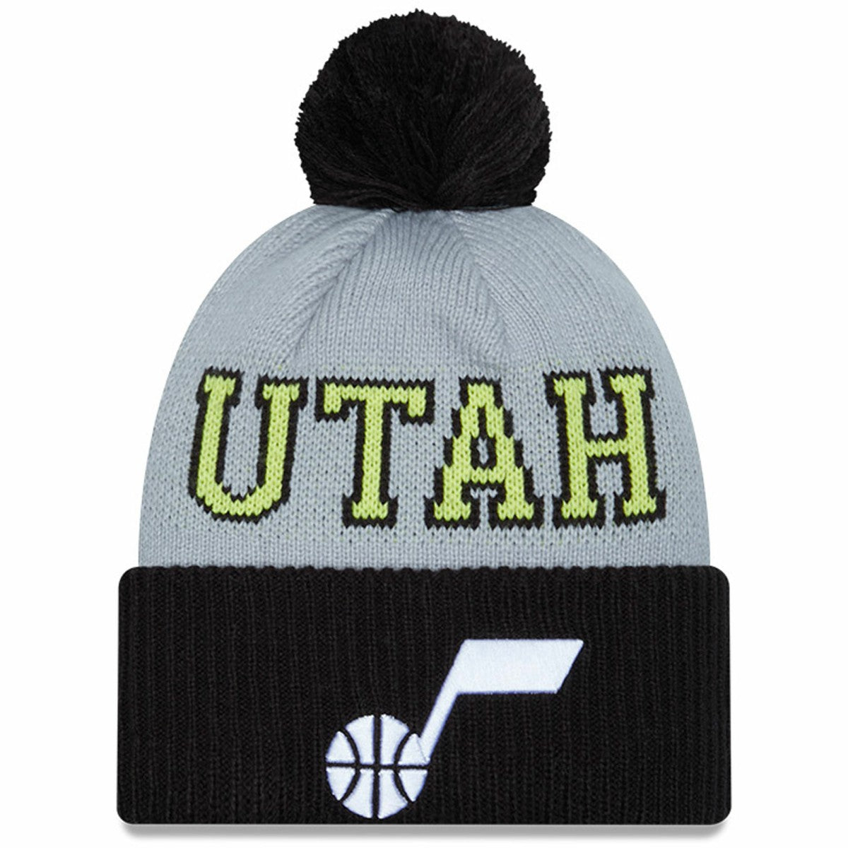 Utah Jazz Tip-Off Two-Tone Cuffed Knit Hat with Pom Black/Gray | New Era Lifestyle