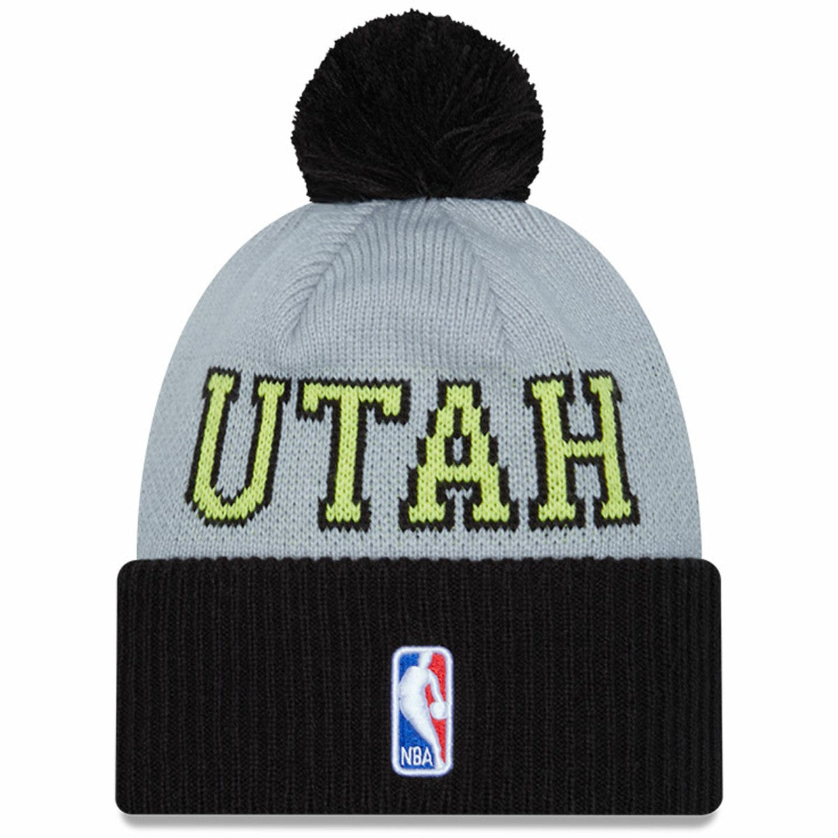 Utah Jazz Tip-Off Two-Tone Cuffed Knit Hat with Pom Black/Gray | New Era Lifestyle