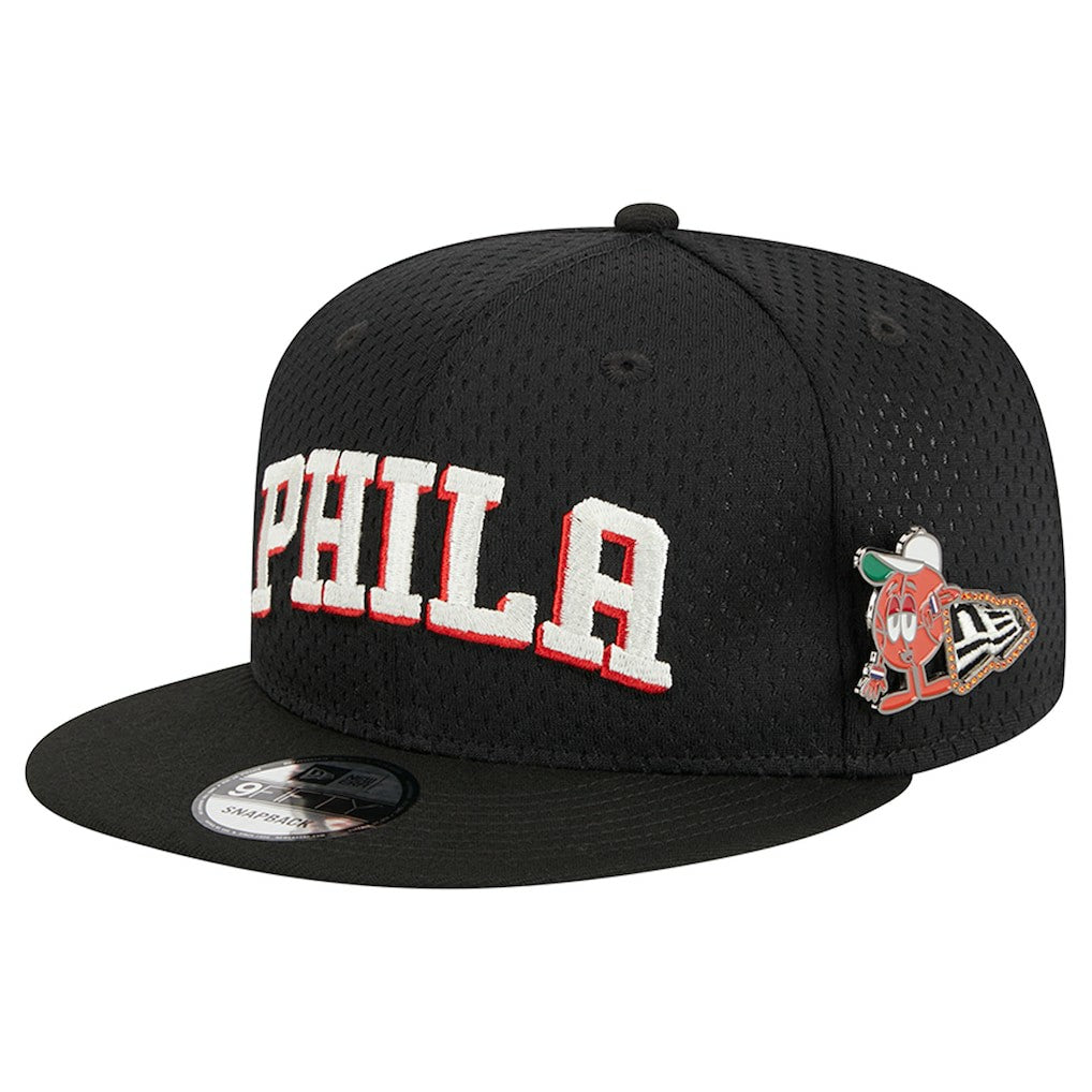 Philadelphia 76ers Post-Up Pin Mesh 9FIFTY Snapback Hat Black | New Era for sale