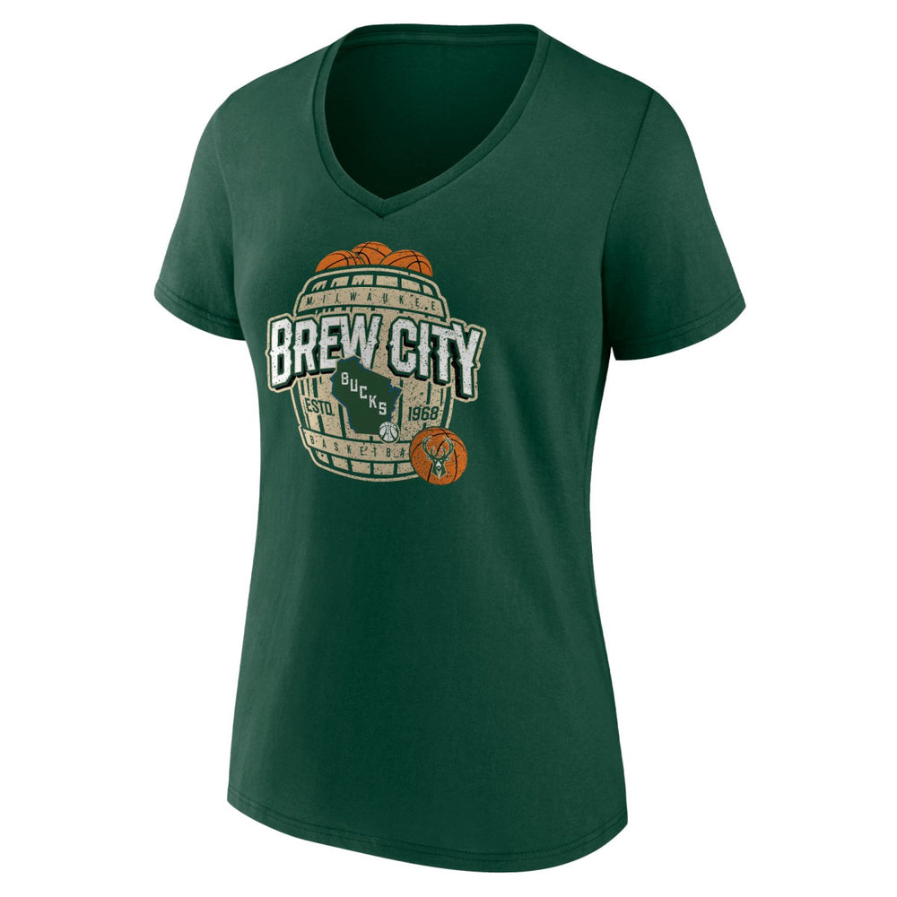 Milwaukee Bucks Women's Announcer V-Neck T-Shirt Hunter Green