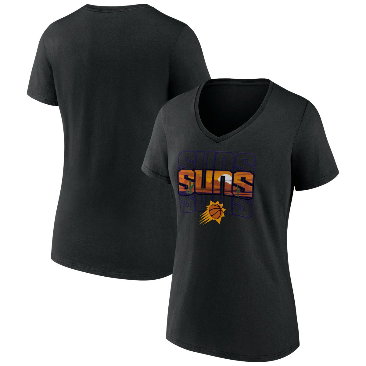 Phoenix Suns Women's Announcer V-Neck T-Shirt Black