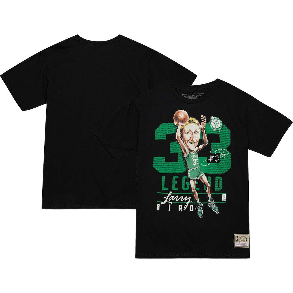Larry Bird Boston Celtics Hardwood Classics Caricature T-Shirt Black | Mitchell & Ness Near Me