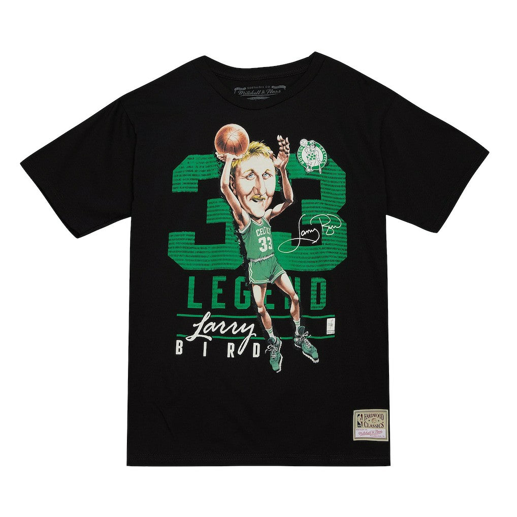 Larry Bird Boston Celtics Hardwood Classics Caricature T-Shirt Black | Mitchell & Ness Near Me