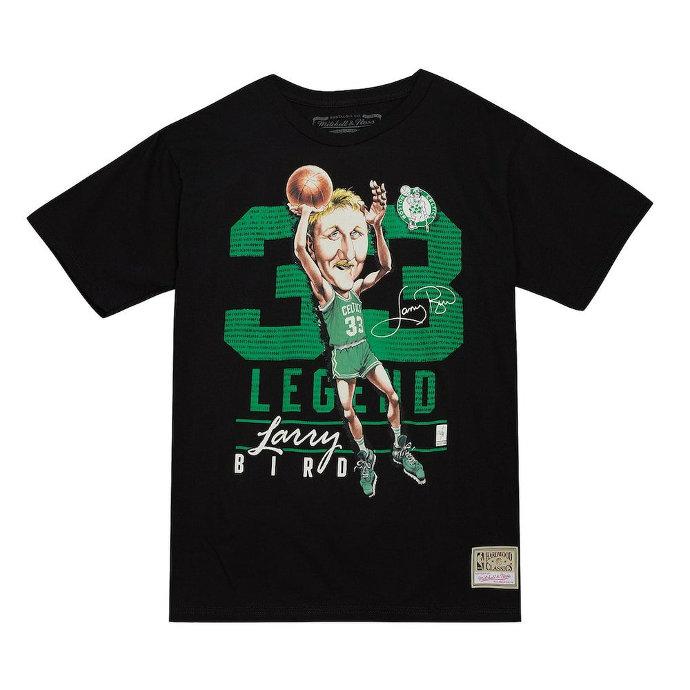 Larry Bird Boston Celtics Hardwood Classics Caricature T-Shirt Black | Mitchell & Ness Near Me