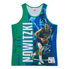 Dirk Nowitzki Dallas Mavericks Hardwood Classics Player Burst Tank Top for sale Blue | Mitchell & Ness online