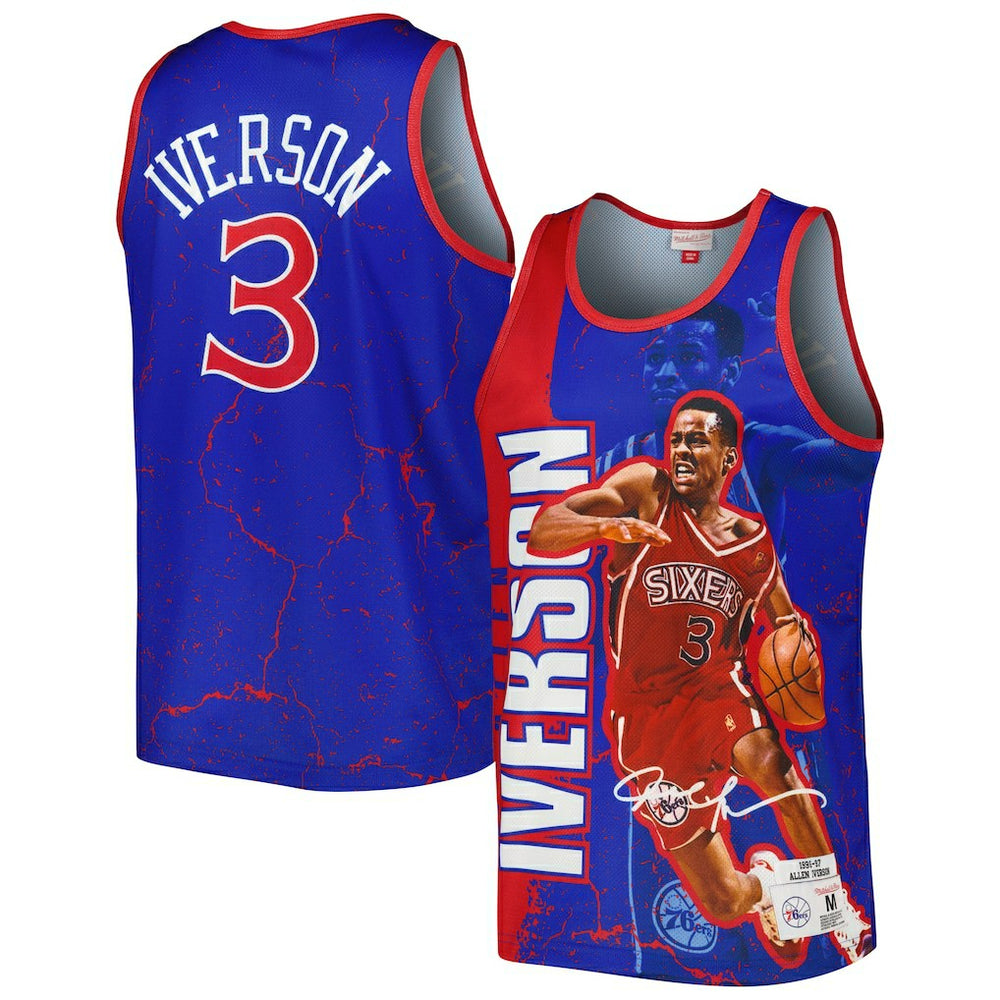 Allen Iverson Philadelphia 76ers 1996-97 Hardwood Classics Player Burst Tank Top Royal | Mitchell & Ness online
