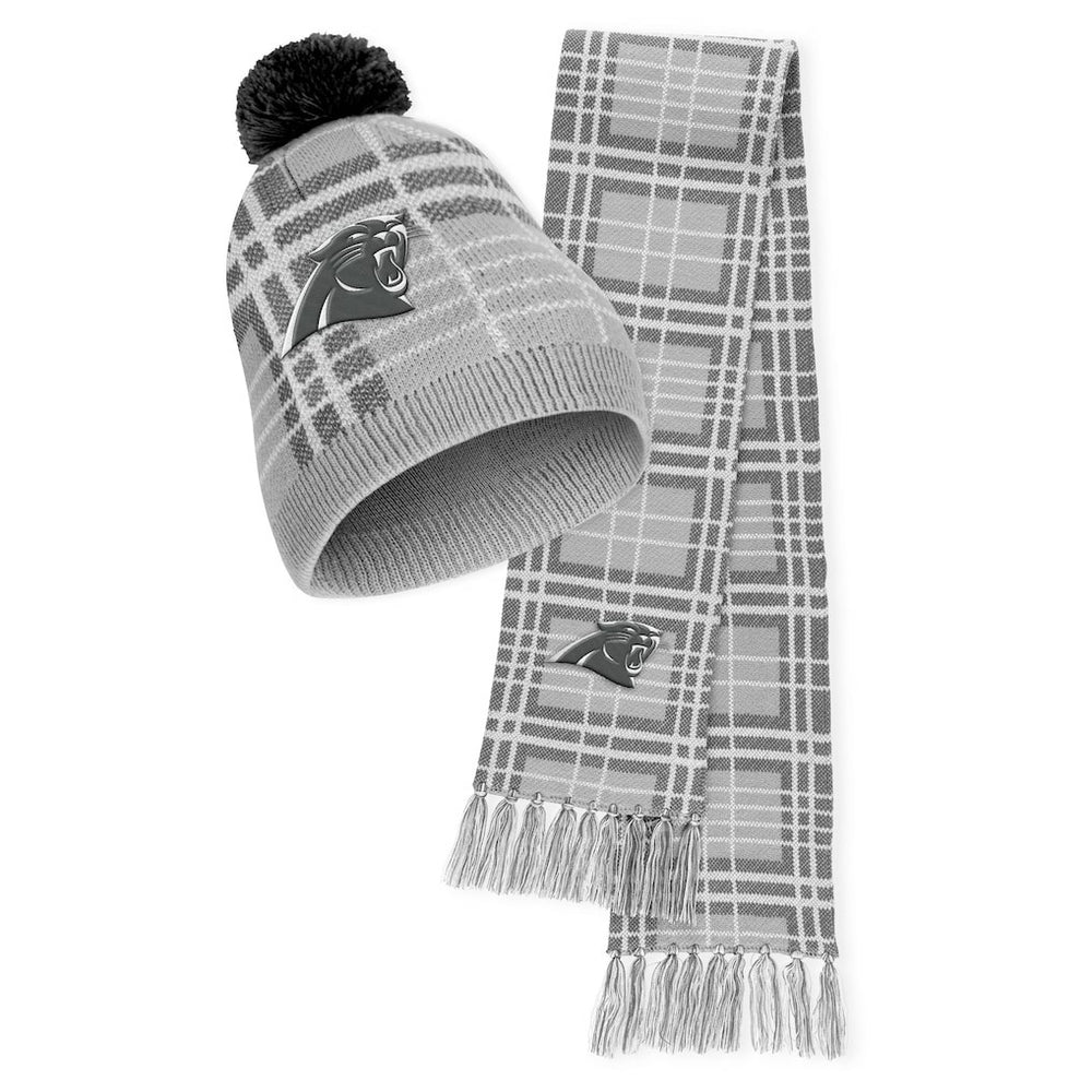 Carolina Panthers WEAR by Erin Andrews Women's Plaid Knit Hat with Pom & Scarf Set