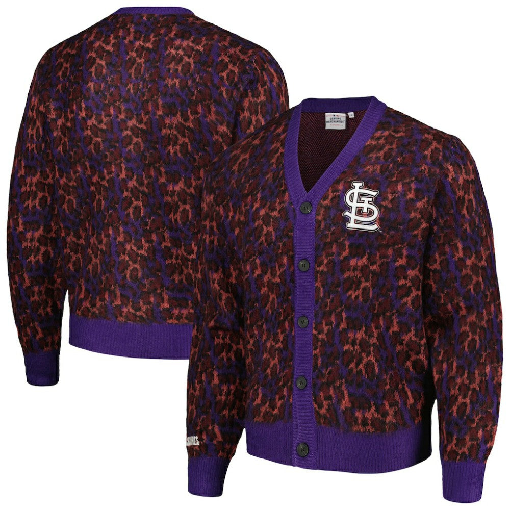St. Louis Cardinals PLEASURES Cheetah Cardigan Button-Up Sweater - Purple - MLB Sale