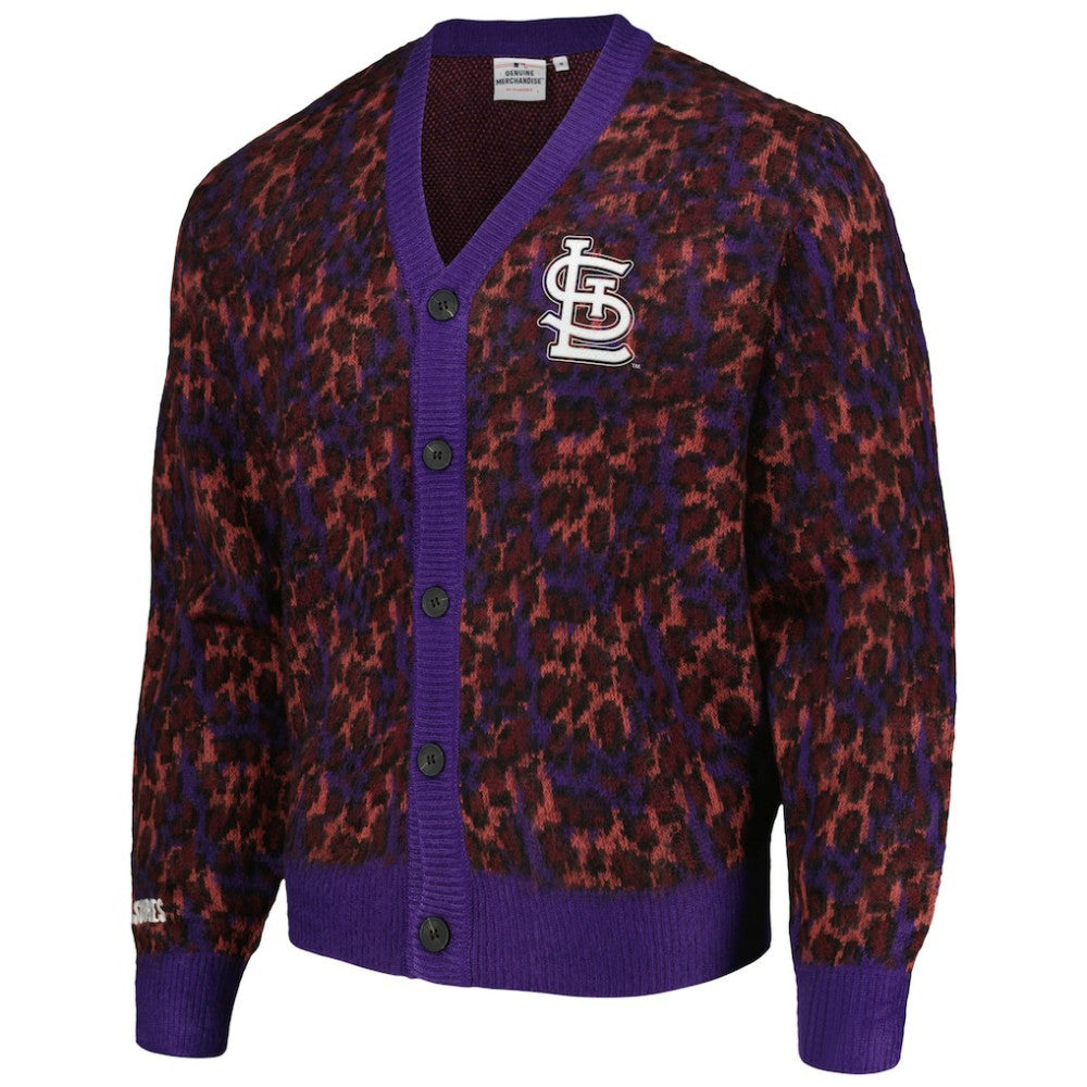 St. Louis Cardinals PLEASURES Cheetah Cardigan Button-Up Sweater - Purple - MLB Sale