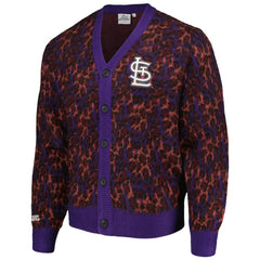 St. Louis Cardinals PLEASURES Cheetah Cardigan Button-Up Sweater - Purple - MLB Sale